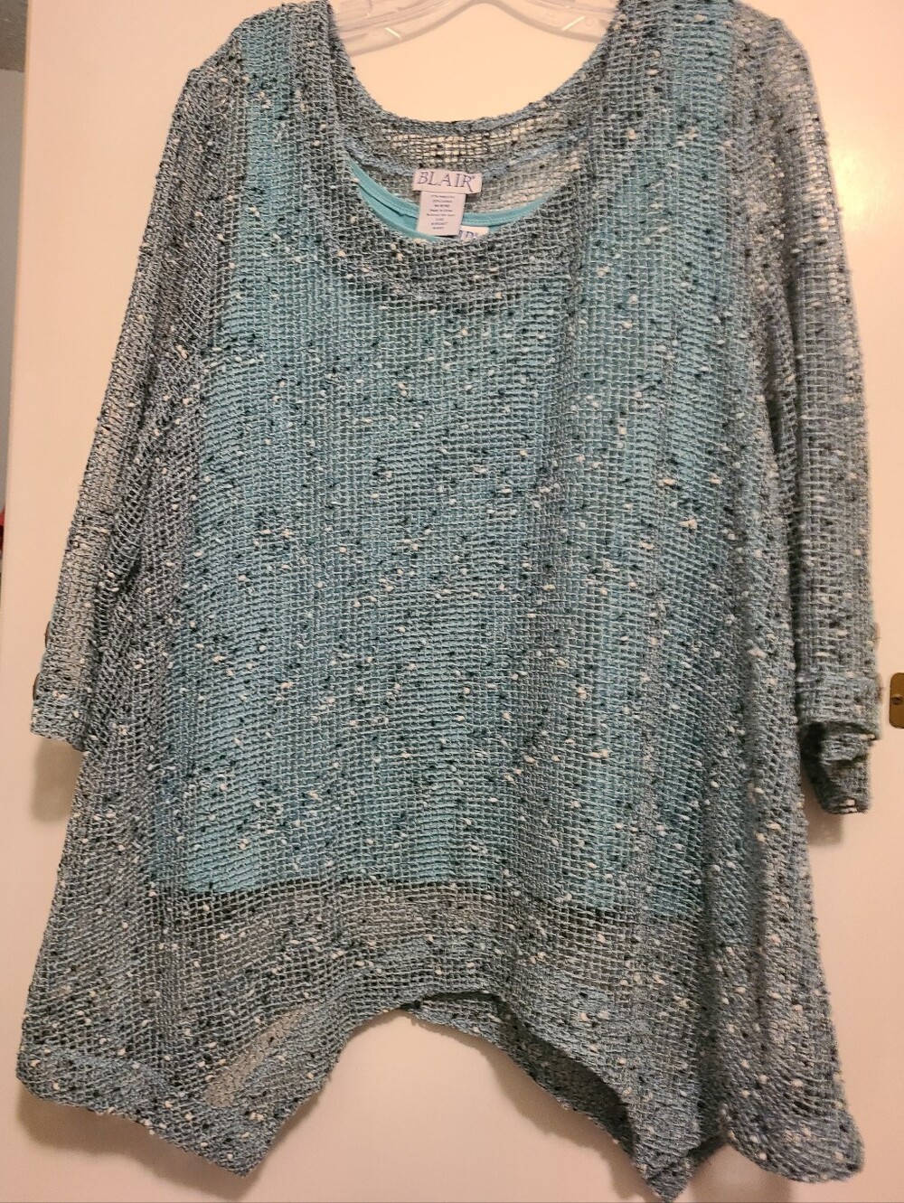 Blair Teal Open-Knit Tunic Sweater